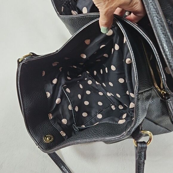 ANNE KLEIN  BLACK PEBBLE Faux LEATHER TOTE Goldtone 3Zip Sections  Medium Size - Picture 10 of 13